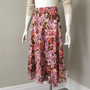 George Floral Print Flared Skirt with Sparkly Sequin Trim Brown Lilac Pink Cream